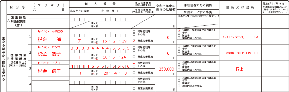 扶養控除等申告書 令和7年分