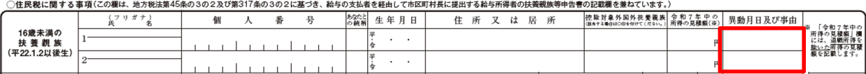 扶養控除等申告書 令和7年分